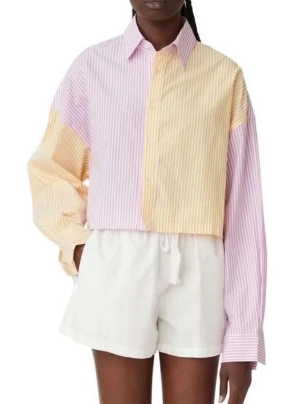Blanca Line Pastel Pink & Yellow Striped Cropped Shirt